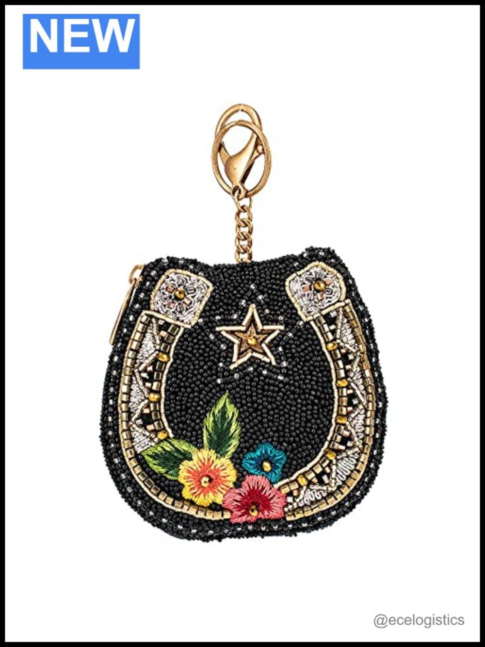 Beaded Coin Purse Keyring Charm with Zipper Closure - Handmade